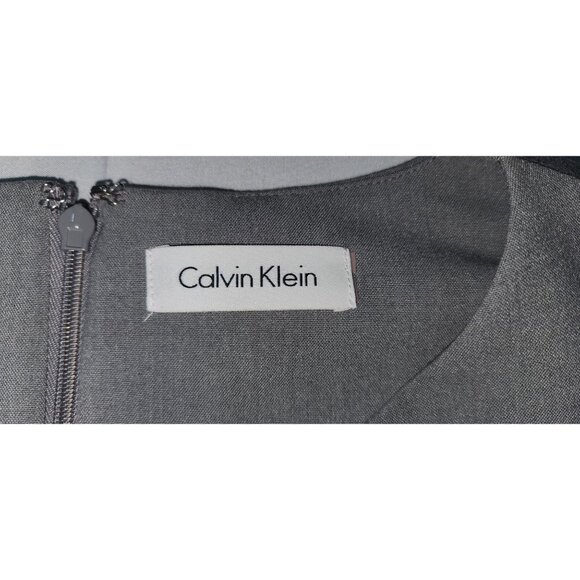 Calvin Klein Grey Sleeveless Sheath Dress With Brown Belt Size Medium (See Measu - Picture 2 of 6